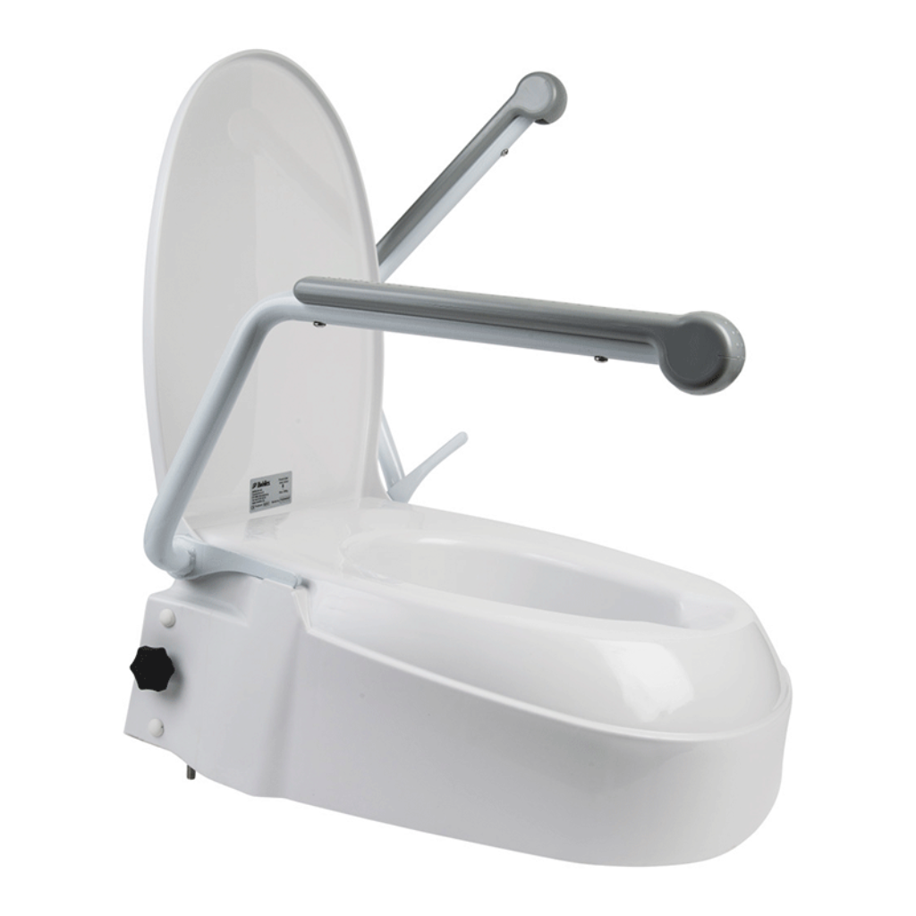 FIXED TOILET SEAT HEIGHT ADJUSTABLE WITH LIFT-UP ARMRESTS
