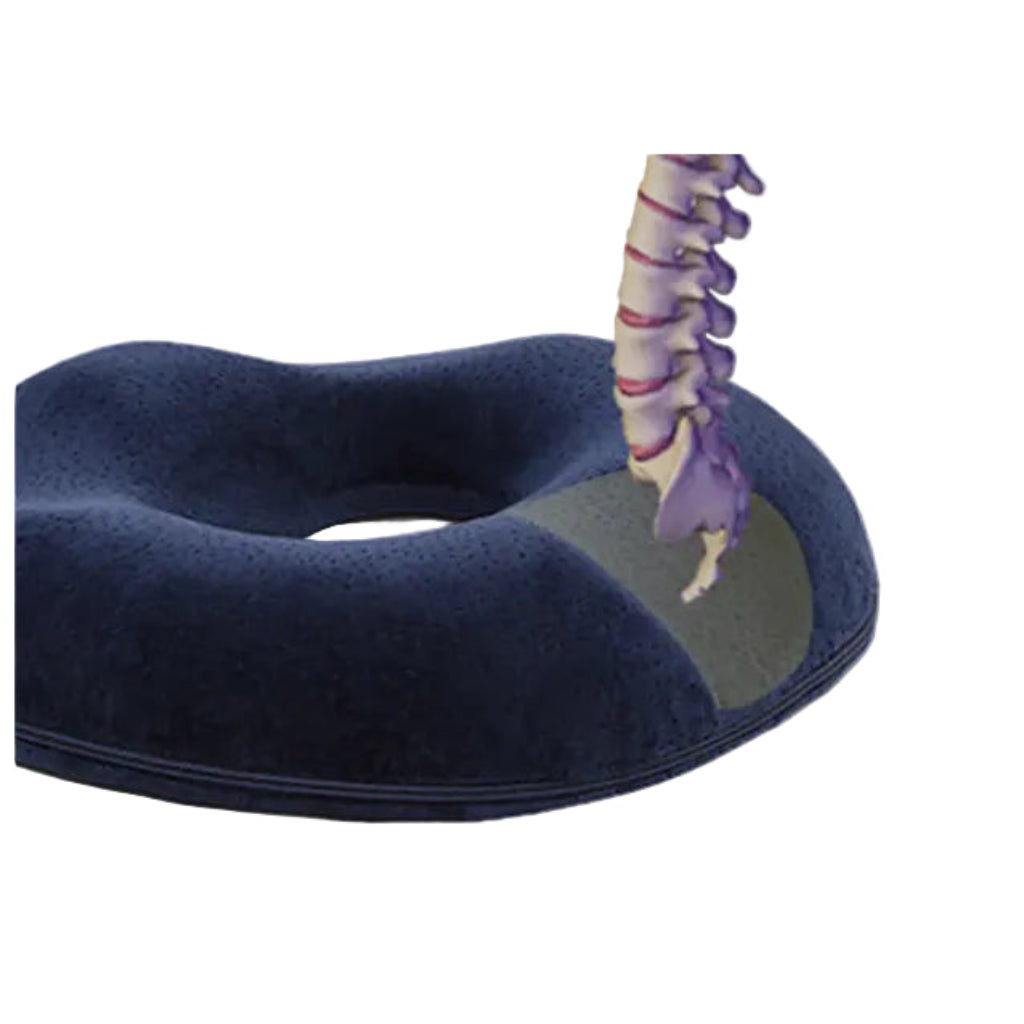 Donut cushion keeps pressure off the tailbone (coccyx)