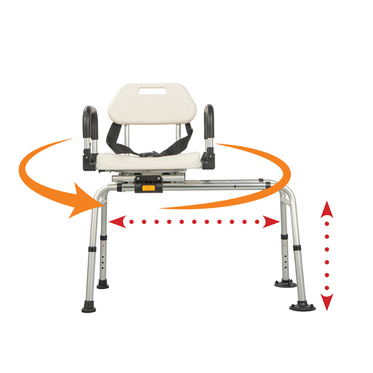 Adjustable shower seat with height adjustment mechanism on a white background