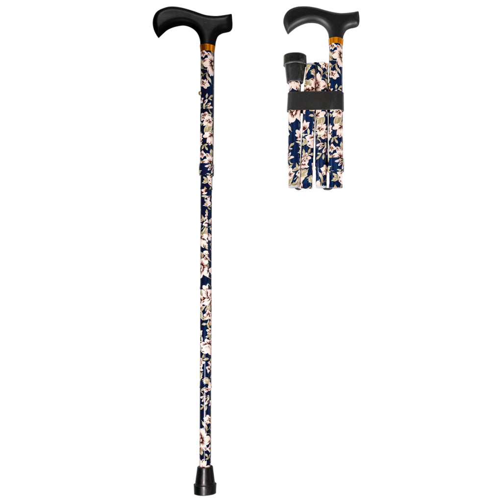 Foldable Aluminum Stick, Blue Flower- with Wood Handle