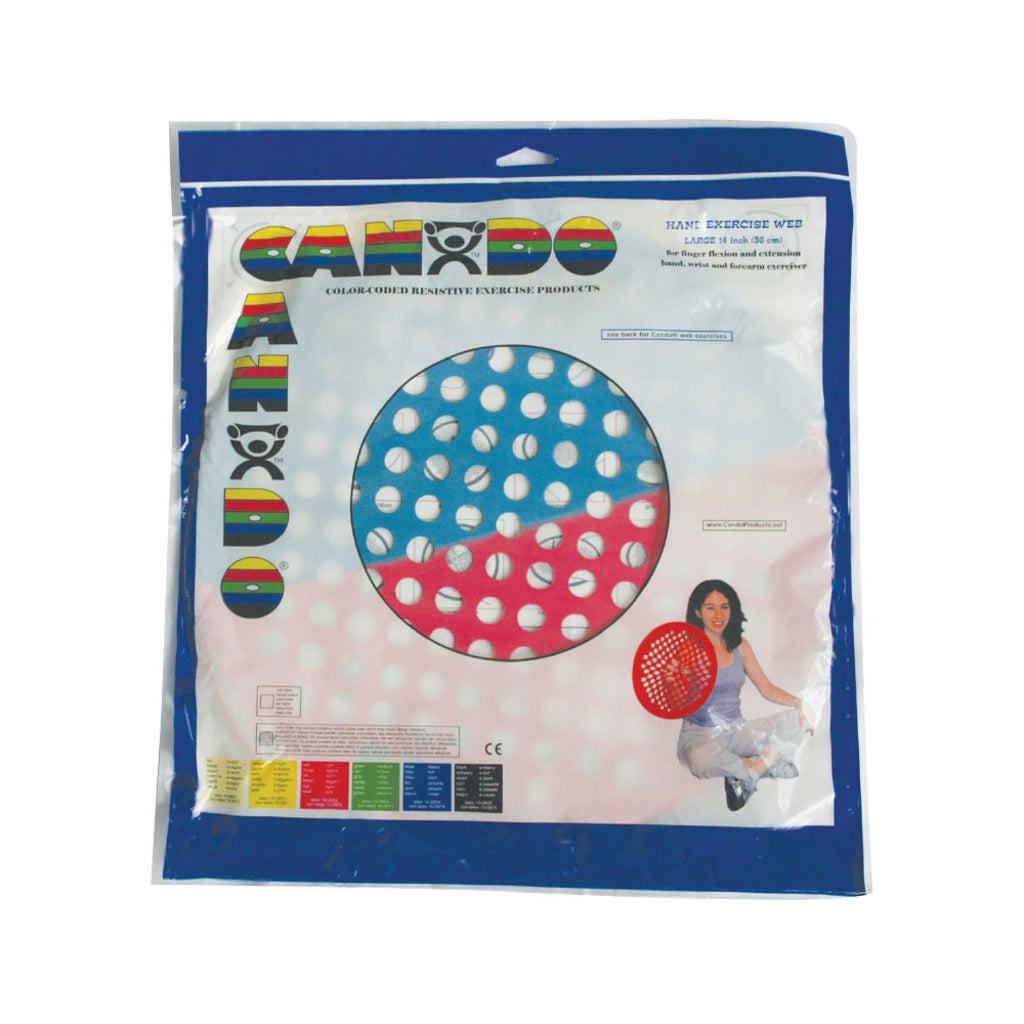 CanDo® Hand Exercise Web - Low Powder - 35cm Diameter - multi-resistance, Red/Blue