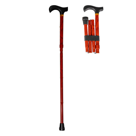 Foldable Aluminum Stick, Wood Patern - with Wood Handle