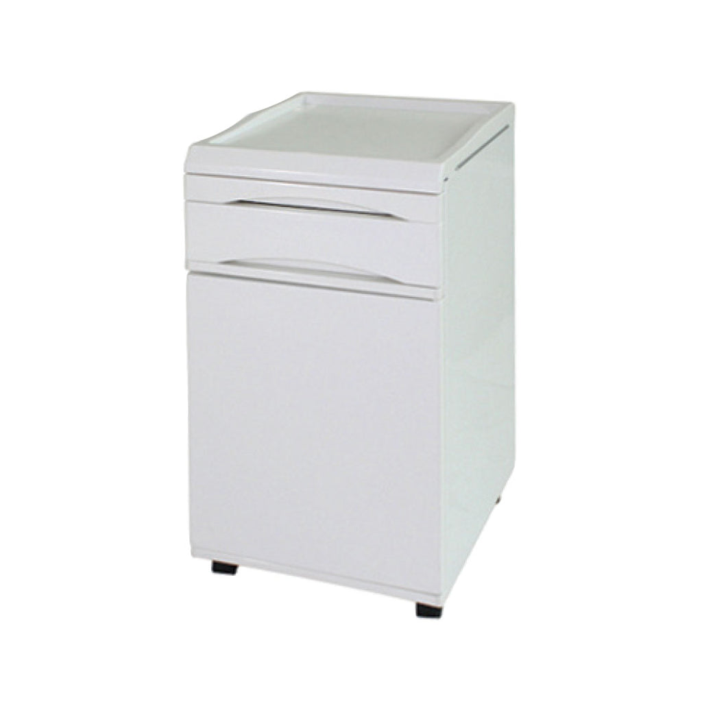 Bedside Cabinet, White, Plastic with Metal Side Panels