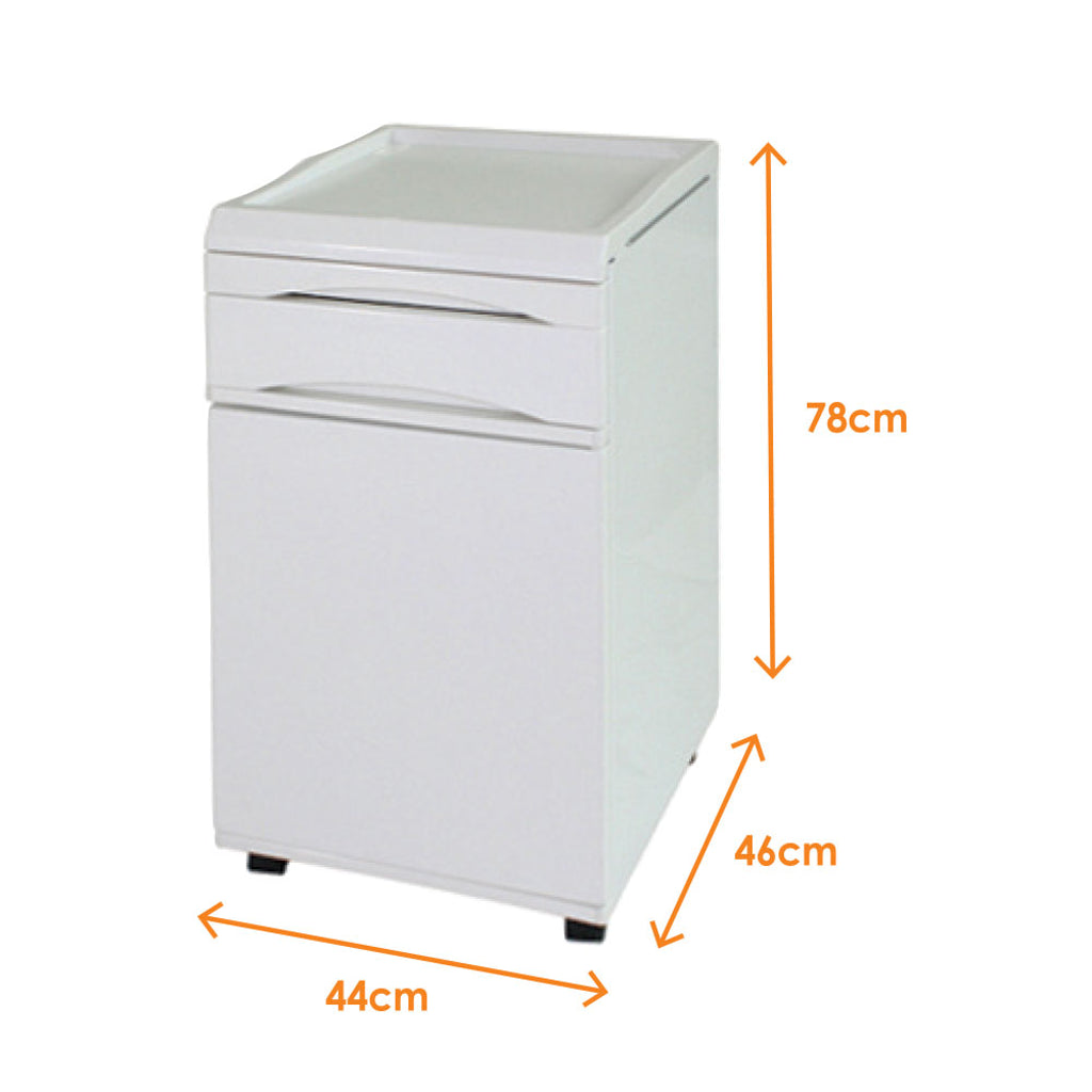 Bedside Cabinet, White, Plastic with Metal Side Panels