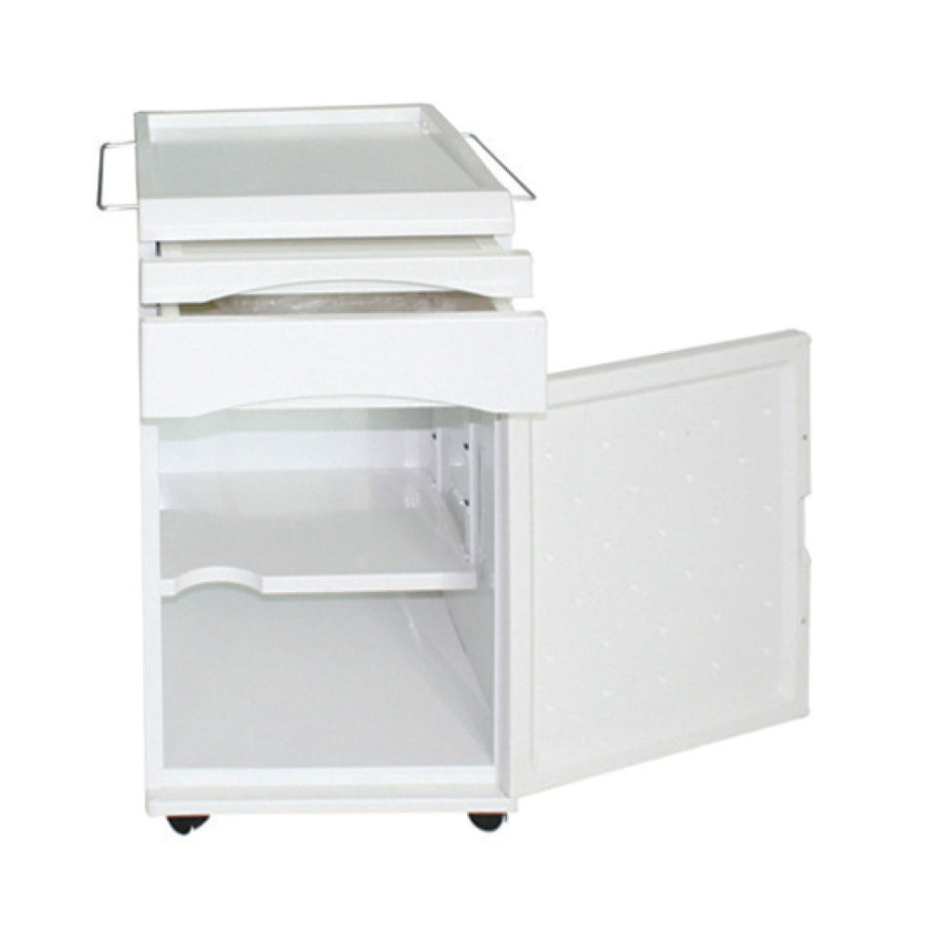 Bedside Cabinet, White, Plastic with Metal Side Panels
