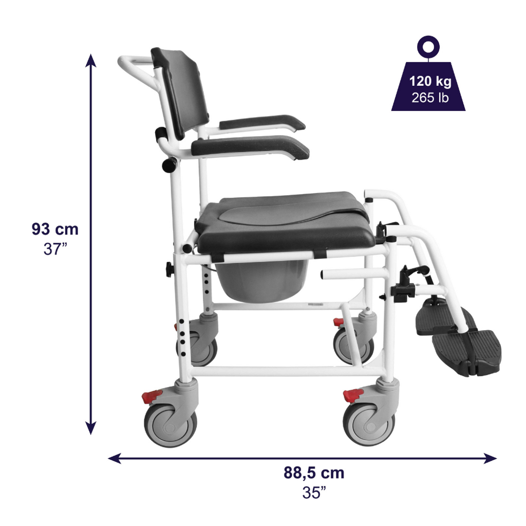 Shower commode chair – height 93 cm, length 88.5 cm, up to 120 kg