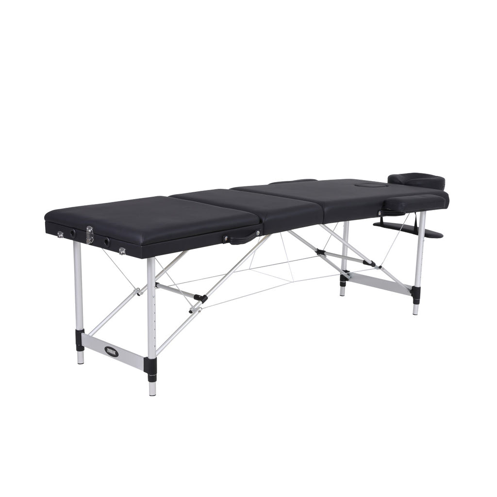 Aluminum Folding Massage Bed 3 Sections with Accessories- Black (W60)