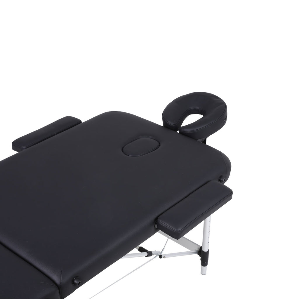 Aluminum Folding Massage Bed 2 Sections with Accessories- Black (W70)