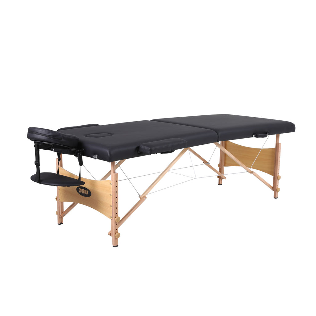 Wooden Folding Massage Bed 2 Sections with Accessories - Black (W70)