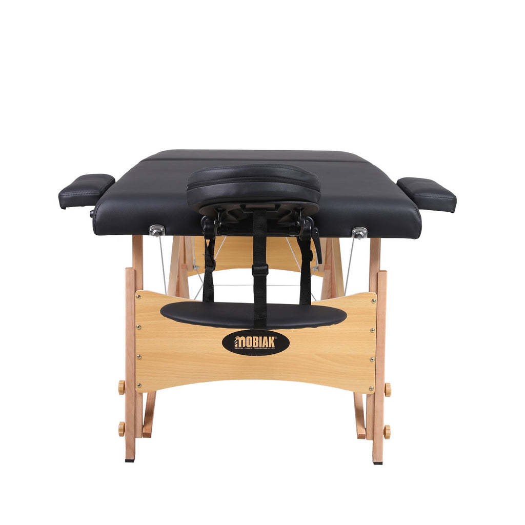 Wooden Folding Massage Bed 2 Sections with Accessories - Black (W70)