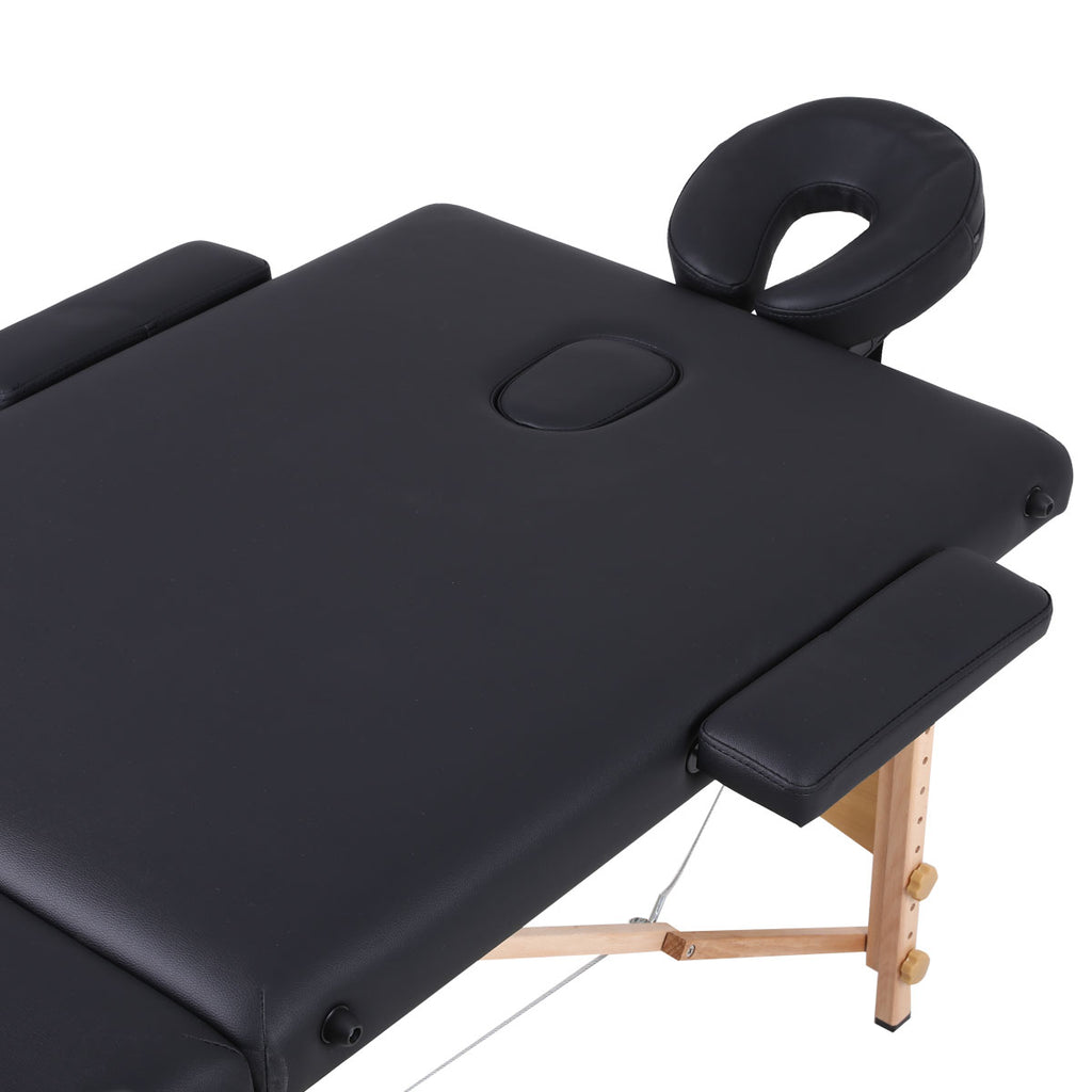 Wooden Folding Massage Bed 2 Sections with Accessories - Black (W70)