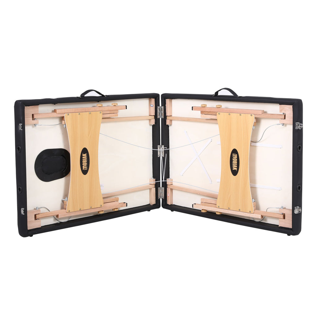 Wooden Folding Massage Bed 2 Sections with Accessories - Black (W70)
