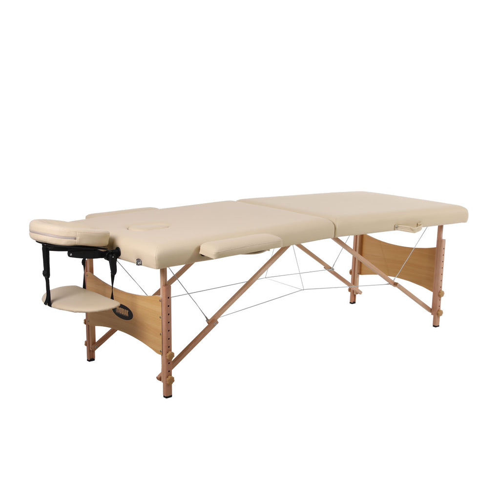 Wooden Folding Massage Bed 2 Sections with Accessories - Beige (W70)