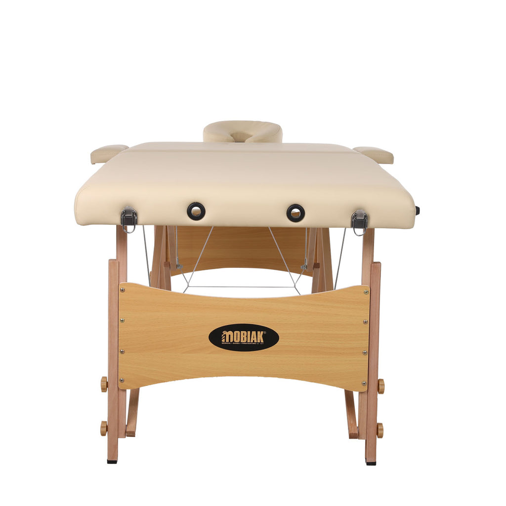 Wooden Folding Massage Bed 2 Sections with Accessories - Beige (W70)