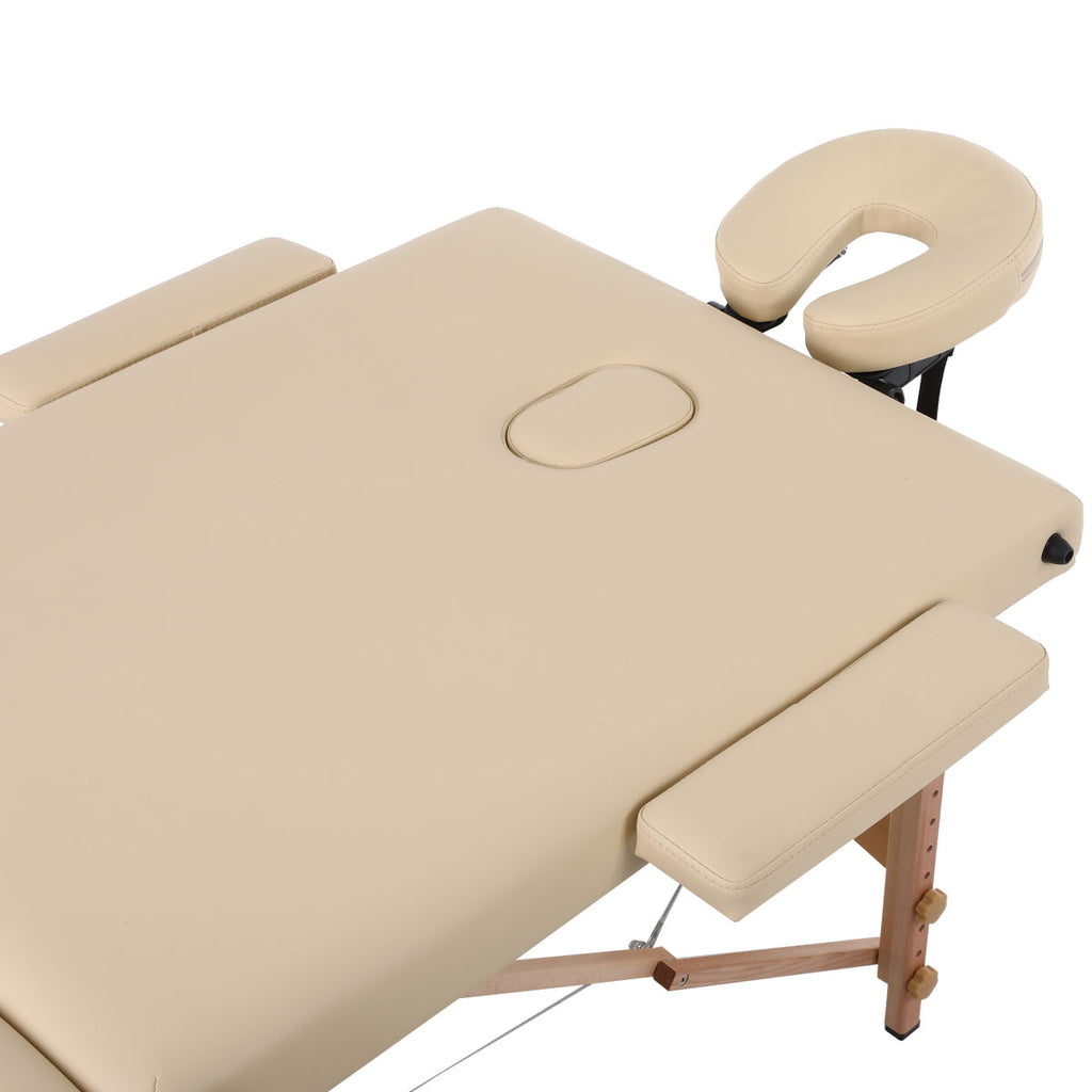 Wooden Folding Massage Bed 2 Sections with Accessories - Beige (W70)