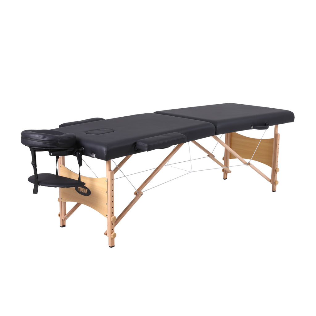 Wooden Folding Massage Bed 2 Sections with Accessories - Black (W60)