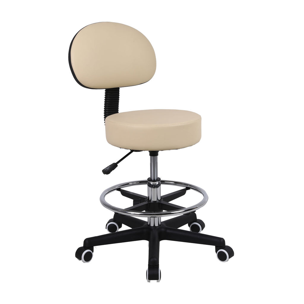 Height Adjustable Stool with Backrest & Wheels - Beige
