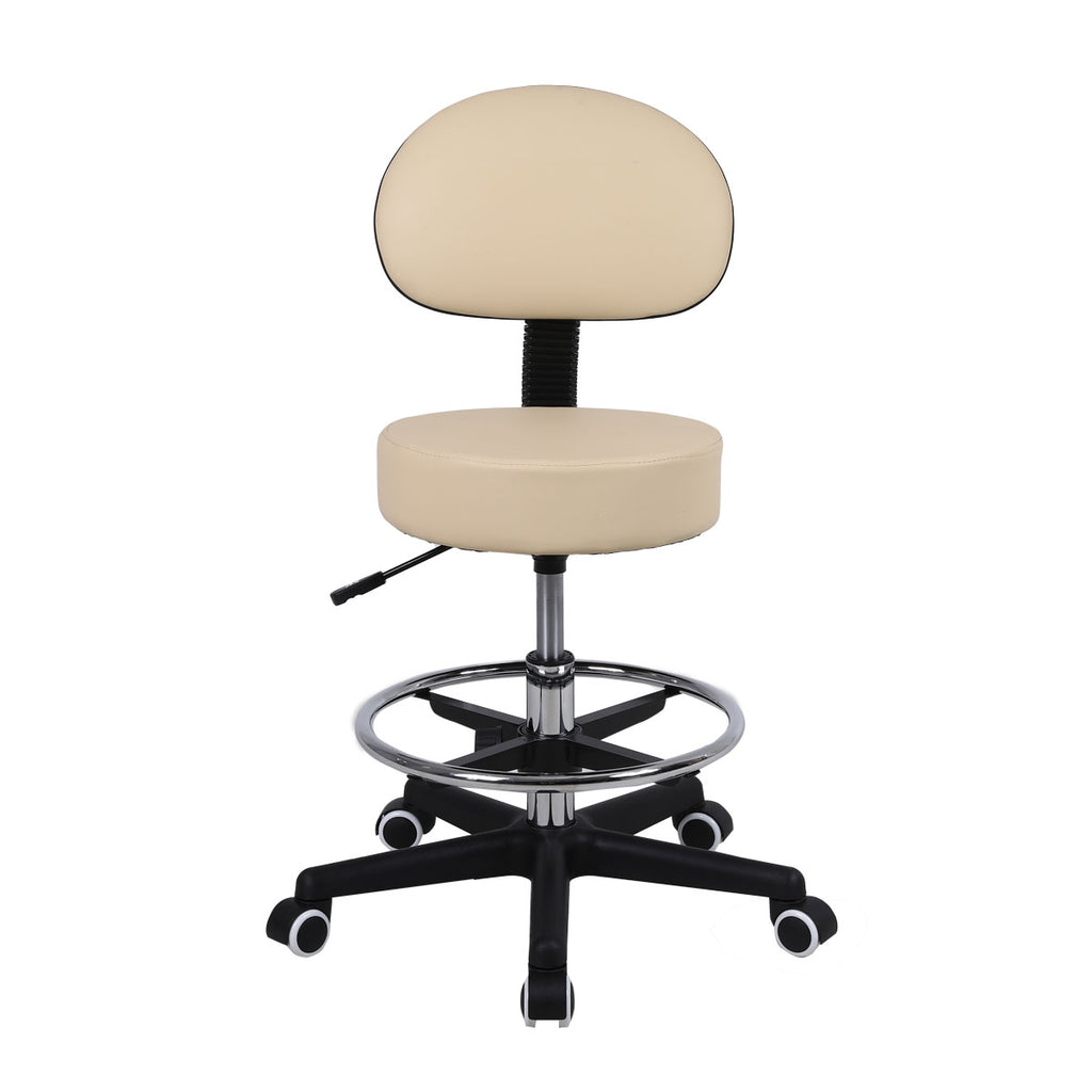 Height Adjustable Stool with Backrest & Wheels - Beige