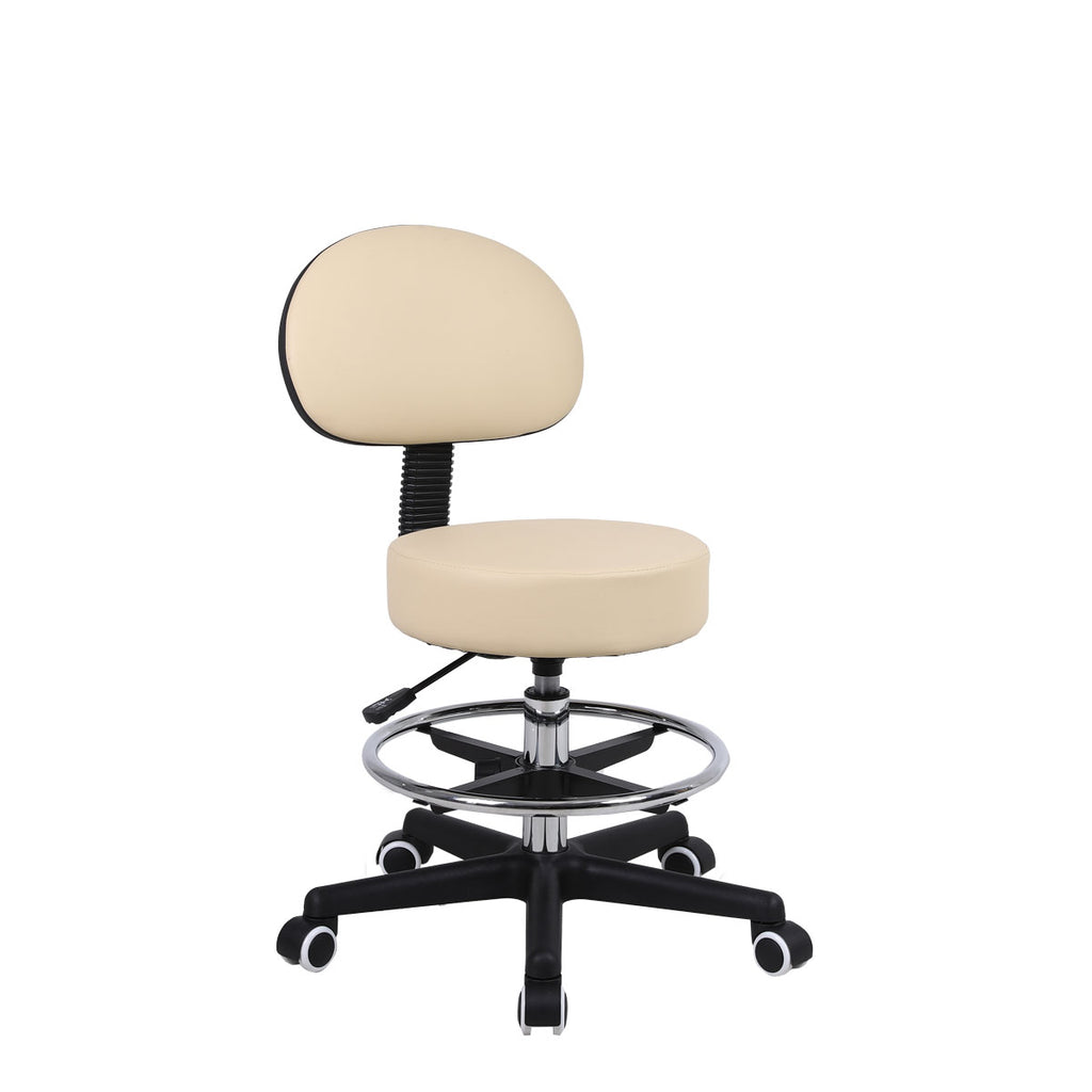 Height Adjustable Stool with Backrest & Wheels - Beige