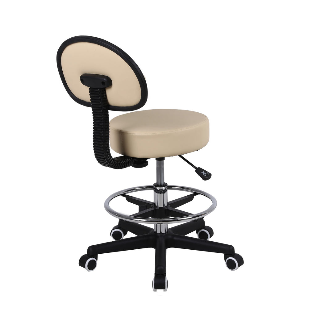 Height Adjustable Stool with Backrest & Wheels - Beige