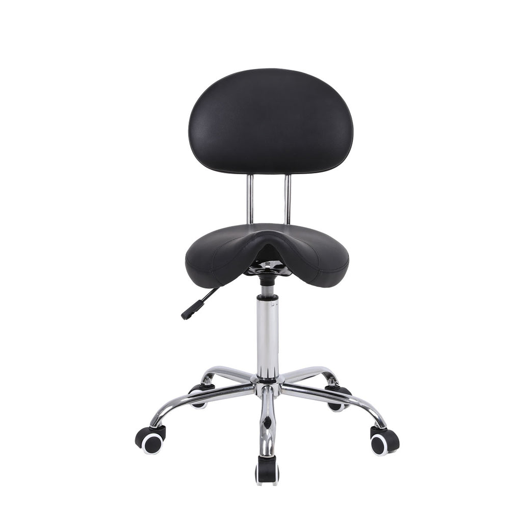 Height Adjustable "Pony" Type Stool with Backrest & Wheels - Black