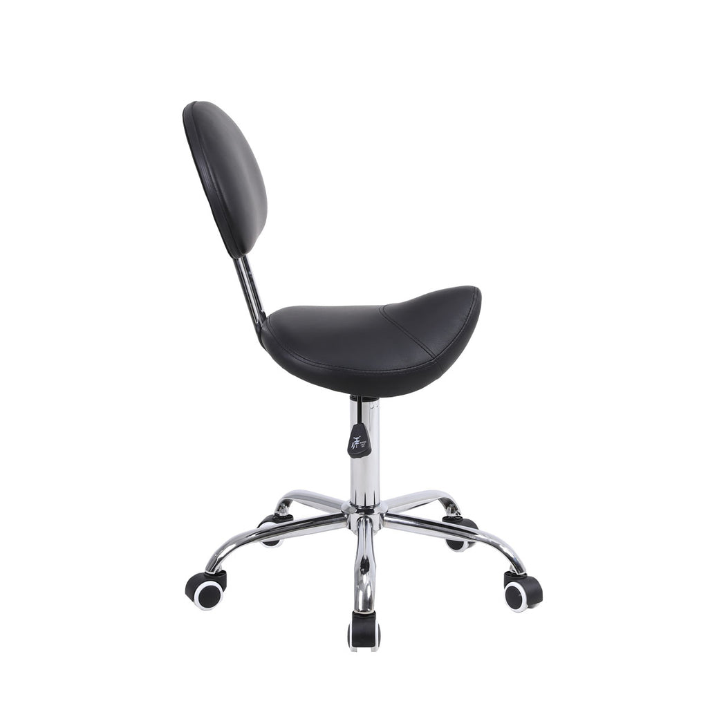 Height Adjustable "Pony" Type Stool with Backrest & Wheels - Black