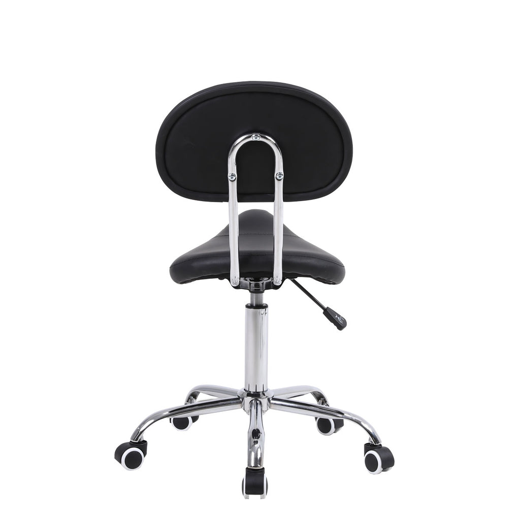 Height Adjustable "Pony" Type Stool with Backrest & Wheels - Black
