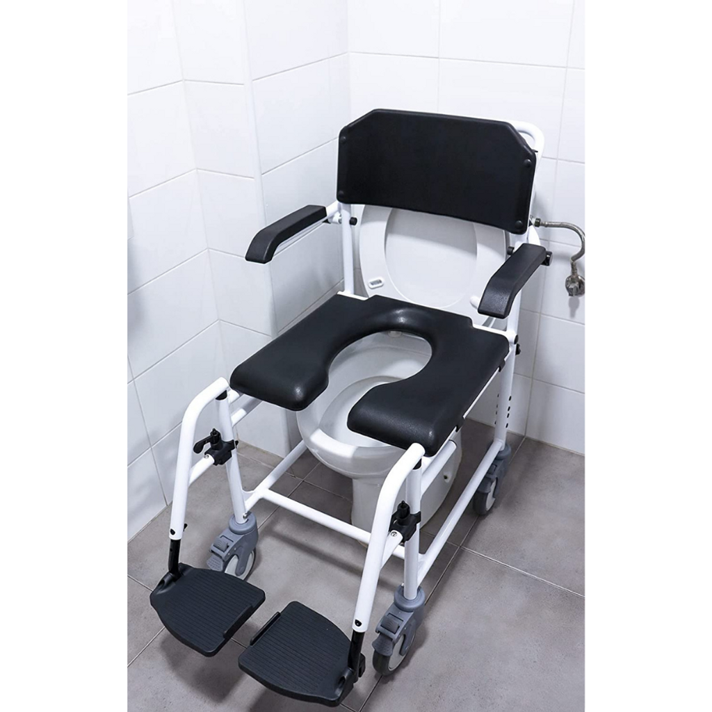Shower commode chair over a toilet