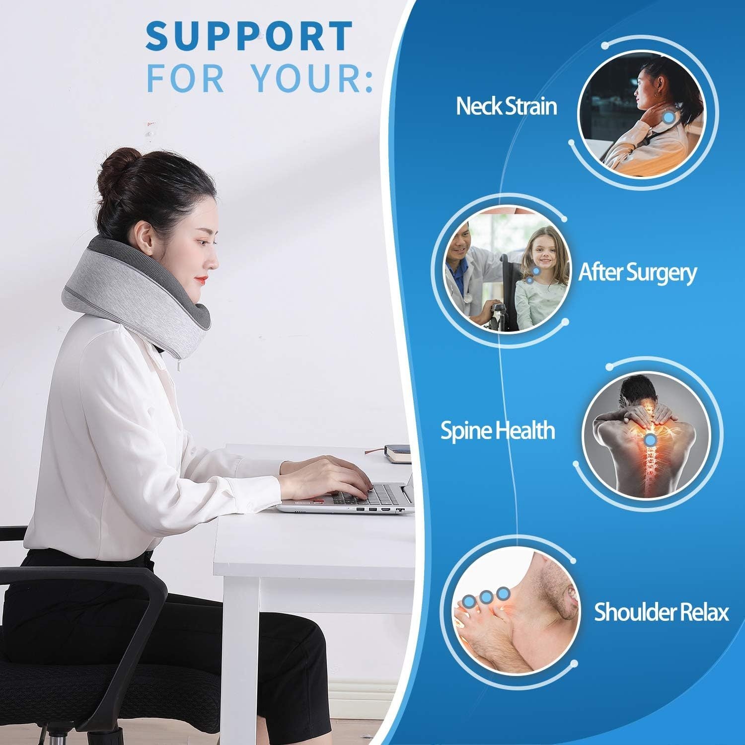Neck pillow supporting the neck and shoulders