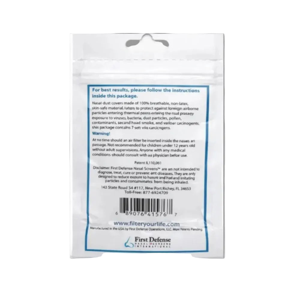 Nasal cover packaging with instructions and branding on a white background