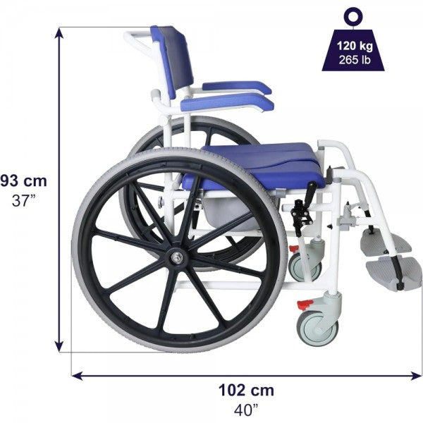 KMINA Self-Propelled Shower And Toilet Chair With Large Wheels