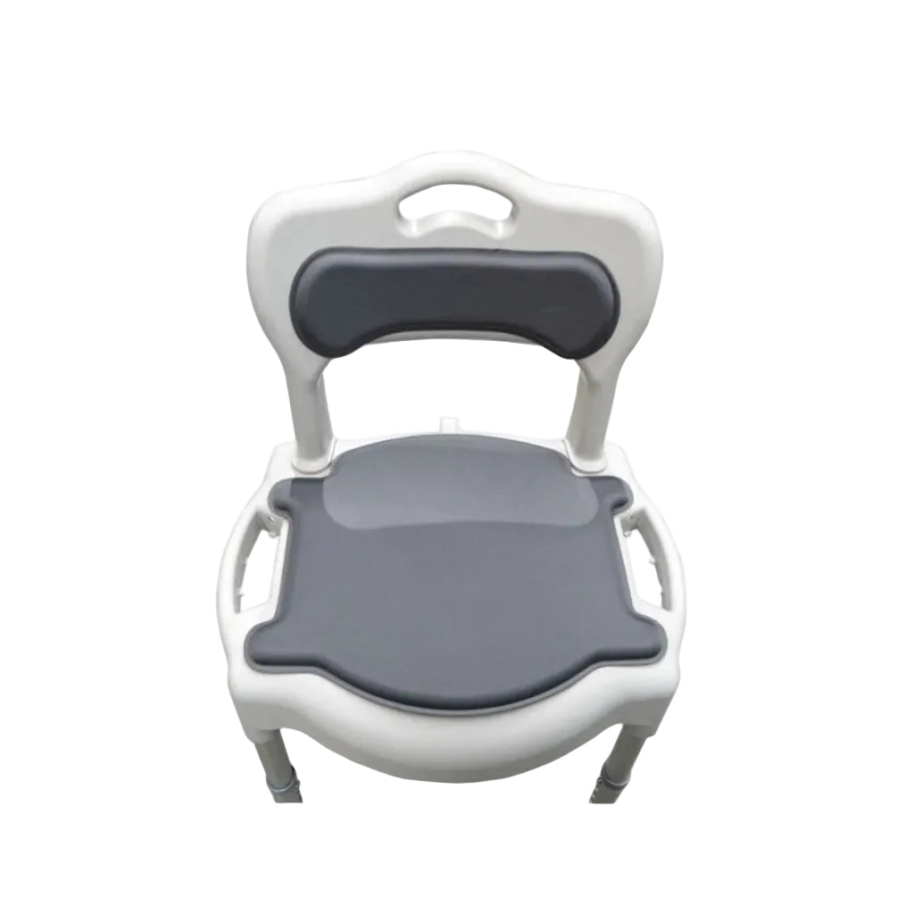 Height adjustable commode chair – padded seat and backrest from above
