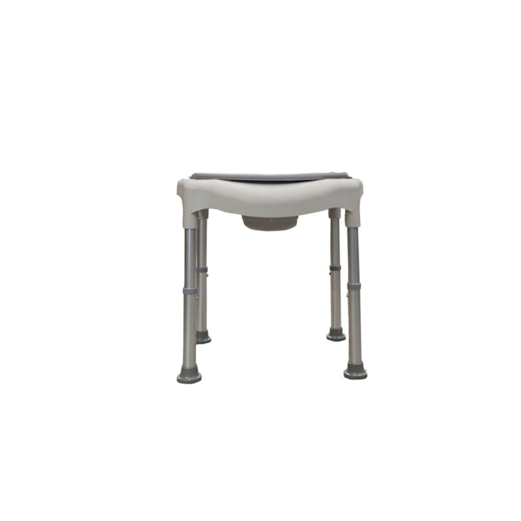 Height adjustable commode chair without backrest and armrests – used as a stool