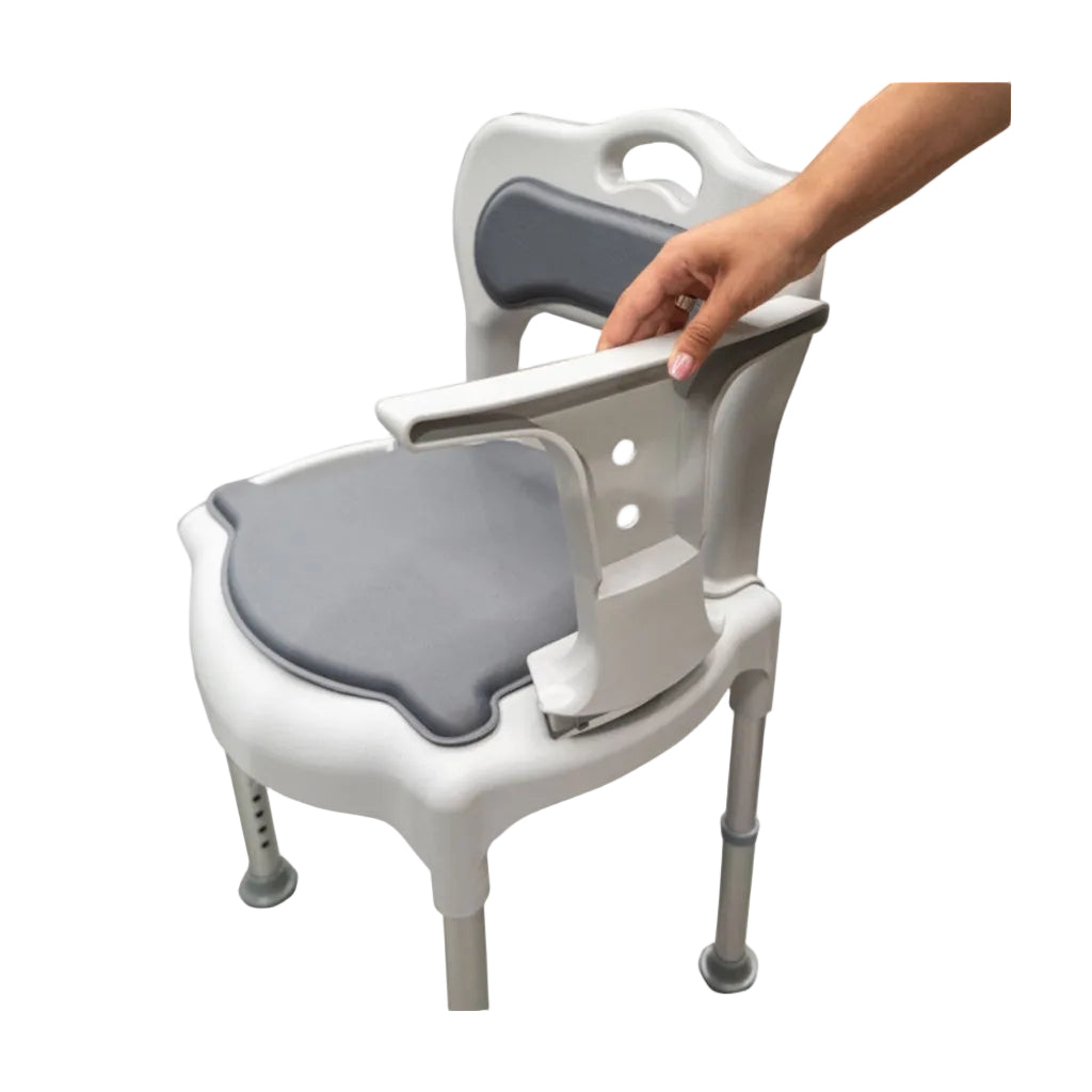 Removing the detachable armrest of the commode chair