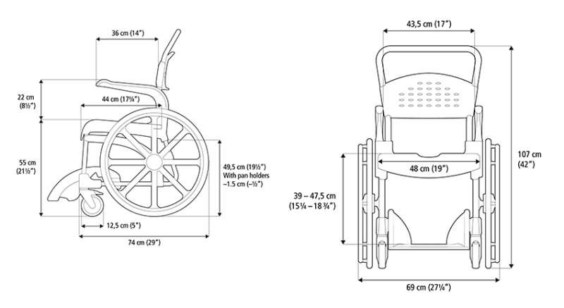 Etac Clean Shower And Toilet Wheelchair With 24" Wheels