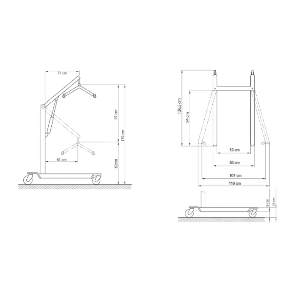 Mobiak TALOS II electric patient lift – dimensions