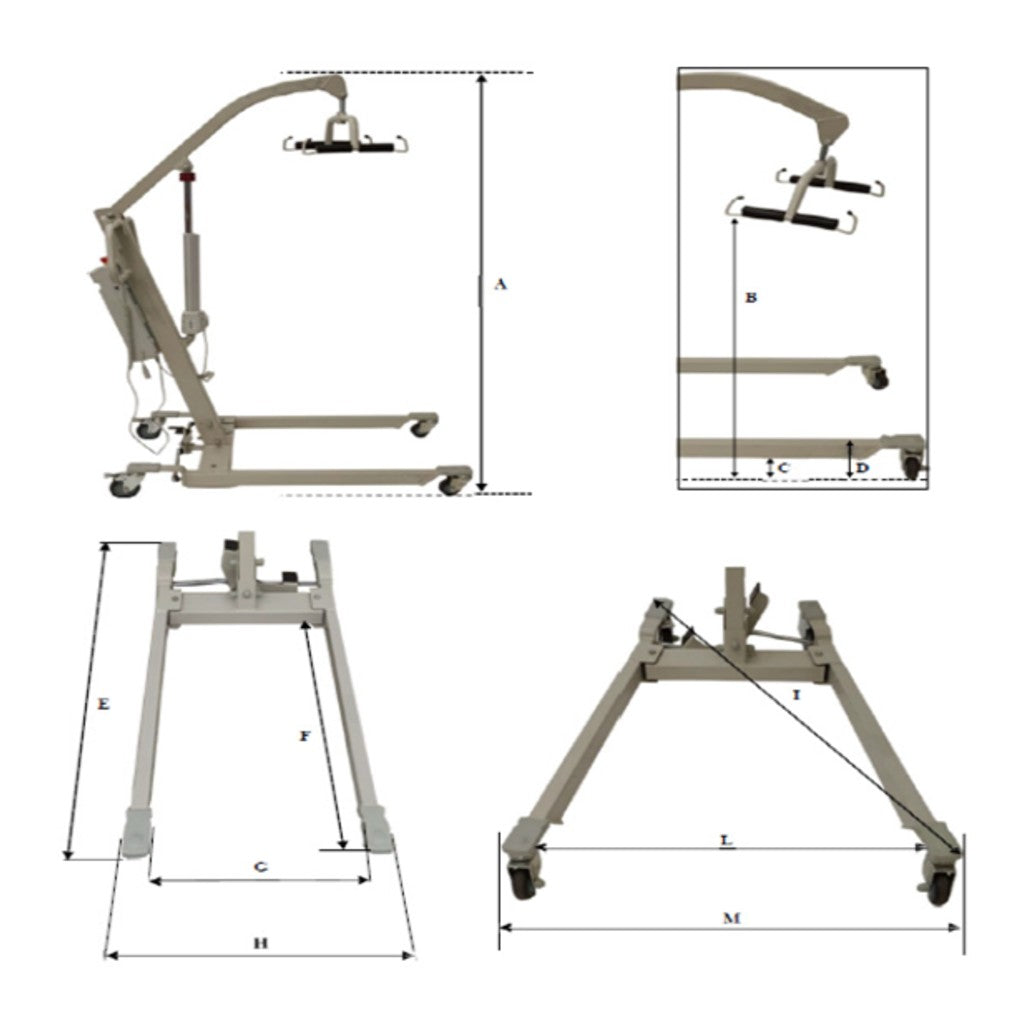 Mobiak ELYROS bariatric electric patient lift – dimensions