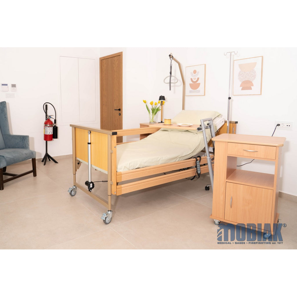 Bedside Cabinet, Wooden, with Height Adj. Table (Hospital Use)