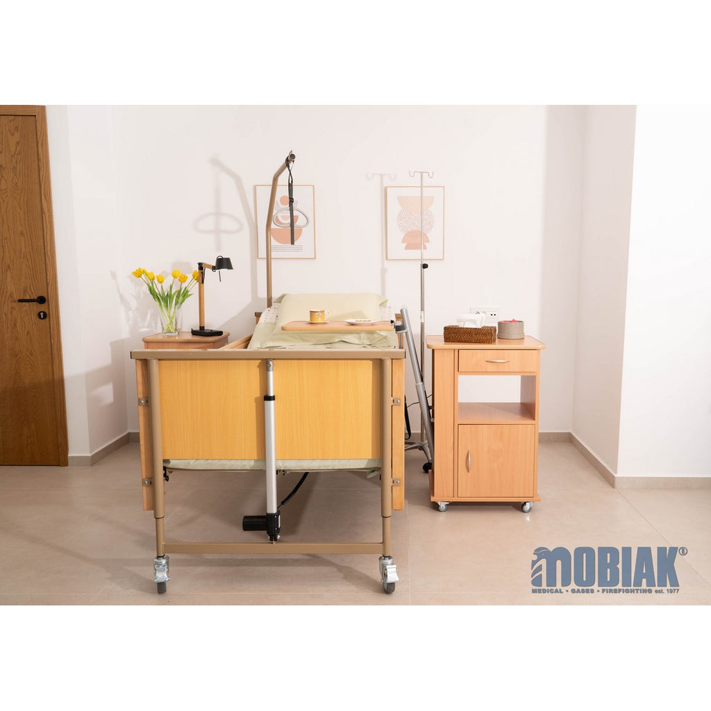 Bedside Cabinet, Wooden, with Height Adj. Table (Hospital Use)