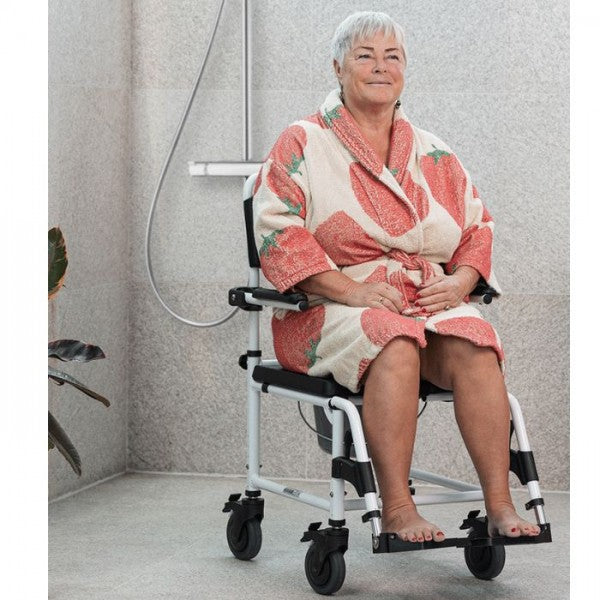 Mobilex Cockatoo Commode And Shower Chair With 5″ Lockable Wheels