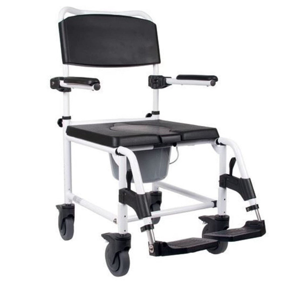 COMMODE AND SHOWER CHAIR with 4 LOCKABLE 5 inch WHEELS