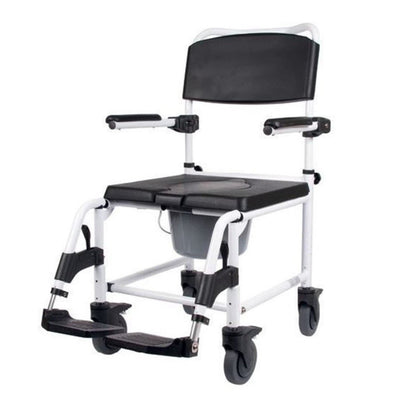 COMMODE AND SHOWER CHAIR with 4 LOCKABLE 5 inch WHEELS